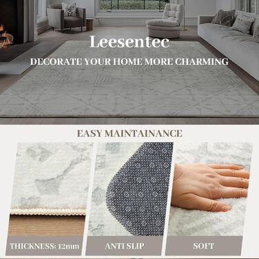Килим Leesentec для вітальні, спальні: геометричний, сучасний, антиковзаючий, короткий ворс, бежевий, великий, білий (слонова кістка, 80*120 см), кремовий/світло-сірий білий (160x200 см, прямокутний)