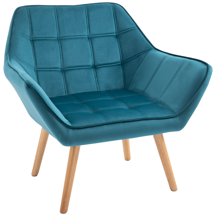 HOMCOM Single Armchair, Recliner Chair, Velvet, Raised Legs, Velvety Polyester, Scandinavian Style, Green, 64x62x72.5cm | Aosom