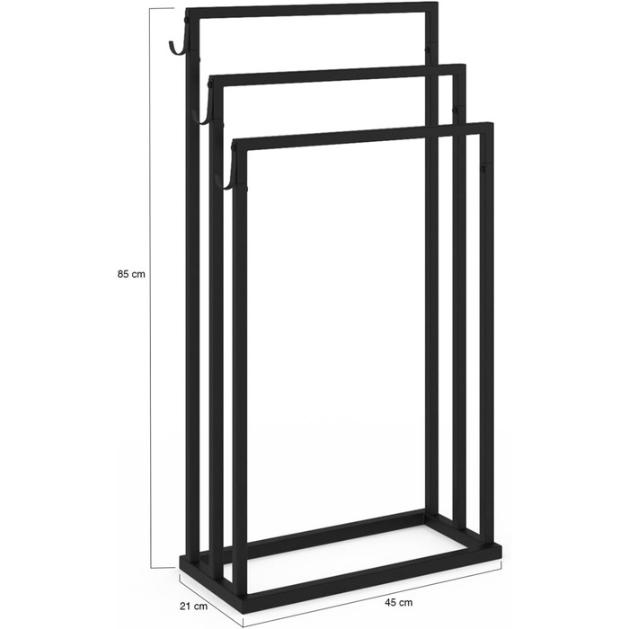 Тримач для рушників на стійці 3 яруси Dallas, метал, чорний, індустріальний дизайн
