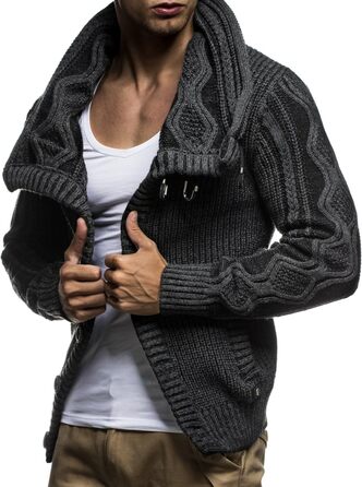 Чоловічий светр Leif Nelson з коміром-шарфом, Slim Fit, теплий, зимовий, великий в'язання, чорний худі-светр з довгими рукавами, XL, антрацит-чорний