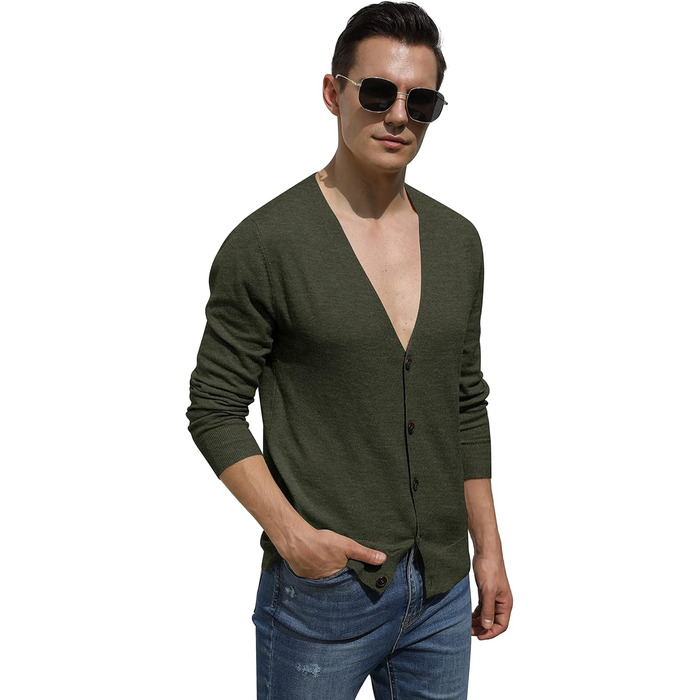 Чоловічий кардиган Hisir з V-подібним вирізом, легкий, елегантний, зимовий, класичний, з ґудзиками (07 Vc, хакі, XL)