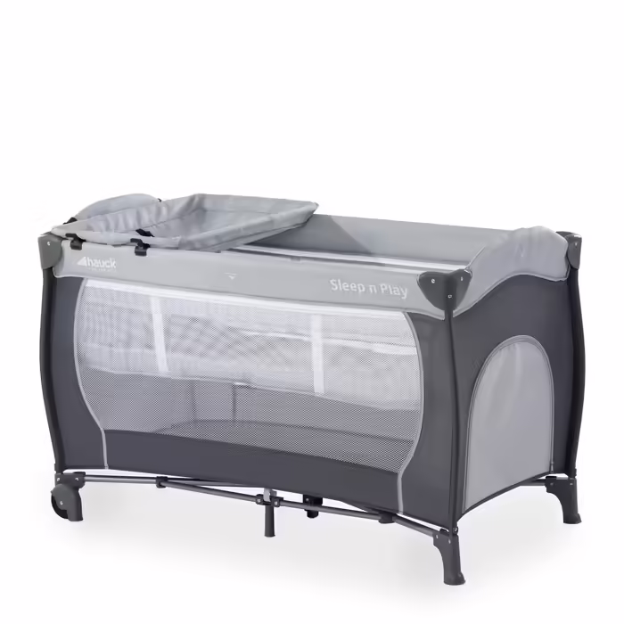 Hauck Sleep N Play Center Travel Crib with Newborn Nest, Changing Pad, Carry Bag, Wheels, Canopy, Compact Folding, Baby Travel Crib for Infants from Birth up to 15 kg (Stone)