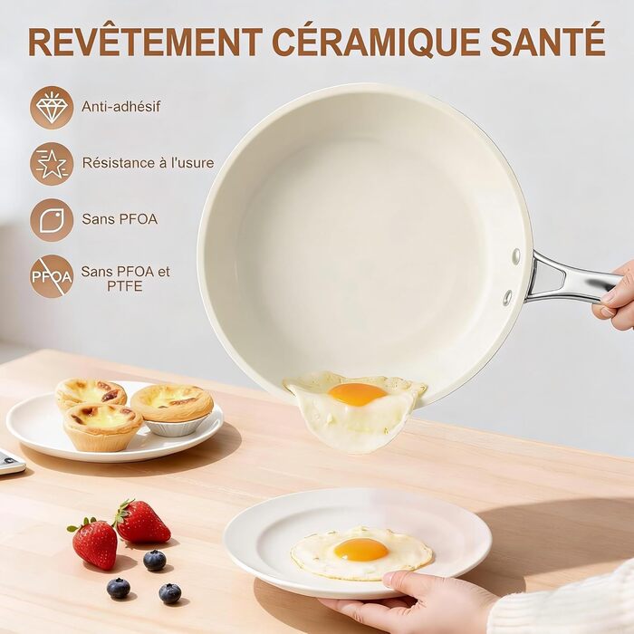 Пательня керамічна 24 см з антипригарним покриттям, індукційна, для духовки та посудомийної машини, алюмінієва з ручкою з нержавіючої сталі