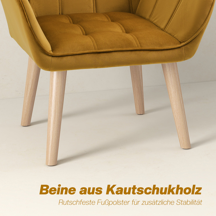 HOMCOM Ear Chair Single Chair Recliner with Velvet, Scandinavian Design, Raised Legs, Velvety Polyester, Yellow 67x61.5x71 cm