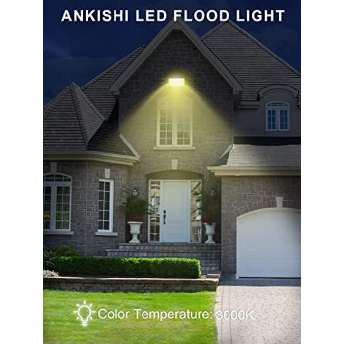 Ankishi LED Floodlight Outdoor, IP65 Waterproof, Super Bright 6500K Cool White Outdoor Light 30000LM Outdoor Floodlight Spotlights for Sports Field Garage Garden Backyard (Warm White, 4 PACK 100W)