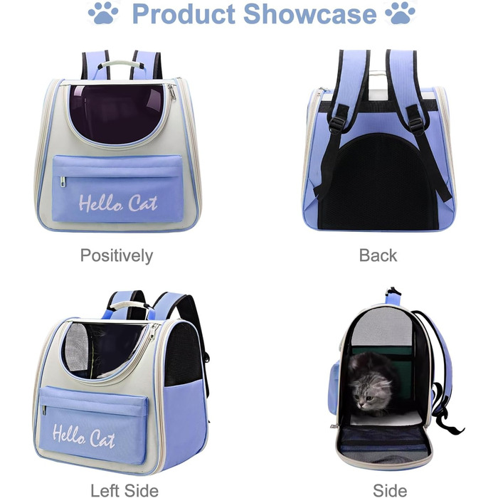 Рюкзак для тварин з сіткою, складаний рюкзак для кота/собаки з мискою для подорожей, водонепроникний оксфорд, до 15 кг, блакитний