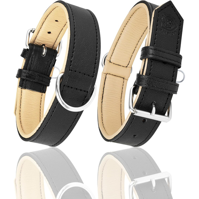 Riparo Genuine Leather Adjustable Dog Collar with Additional Reinforcement (XL: 4.5CM Wide for 53.4CM - 63.5CM Neck, Black)