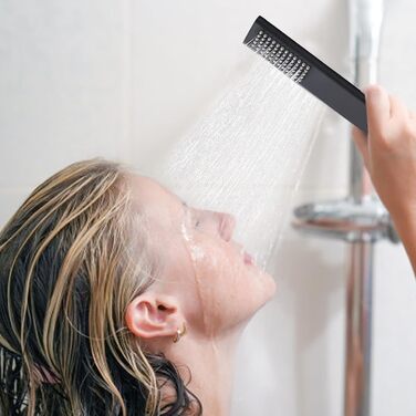 Delnet Classic High-Pressure Shower Head, Chrome, Traditional Telephone Style, Handheld Shower and 1.5m Hose (Modern, Black)
