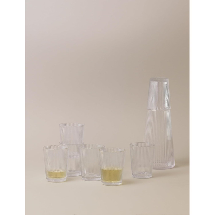 Stelton Pilastro Drinking Glasses - Ribbed Water Glasses Set - Dishwasher Safe, Stackable, for Hot & Cold Drinks - 150ml - Set of 6