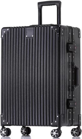 Валіза ручної поклажі Yuweijie з алюмінієвим каркасом та жорстким корпусом з полікарбонату, розкладний валіза-тележка з 4 колесами, великий валіза, TA-chlo (ilber, 55cm, 35L), чорний (алюмінієвий каркас+PC), XXL