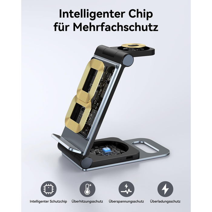 База для бездротової зарядки 3-в-1 для Samsung Galaxy S25 Ultra, S24, S23, S22, S21, S20, Z Flip, Z Fold, Galaxy Watch 8/Ultra/7, Galaxy Buds, 20W, чорний