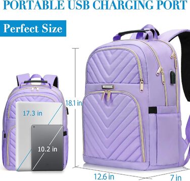 Жіночий рюкзак для школи, університету та подорожей з USB-портом, 15.6