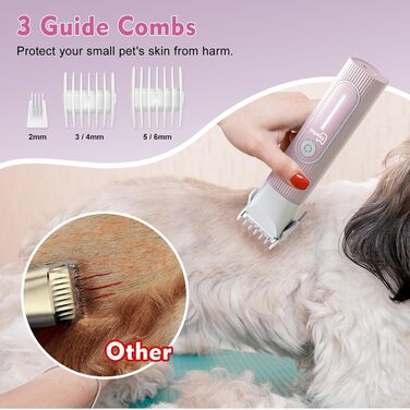Професійна шерстьрізка для собак та котів Hoofun 4-в-1, IPX7, бездротова, з 4 насадками, для собак, котів, кроликів (біла/рожева)