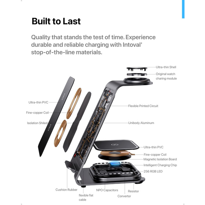 Бездротова зарядка Induktive з підтримкою MagSafe для iPhone 16 Pro/16/16 Pro Max/15 Pro/15/15 Pro Max, Apple Watch 10/Ultra 2/SE/9/8/7/6/5/4/3/2 та AirPods 4/3/2/Pro (сіра)