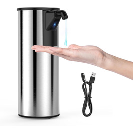 Автоматичний безконтактний диспенсер для мила з 4 рівнями регулювання, 400 мл, електричний, на батарейках, для встановлення на стільницю, з інфрачервоним сенсором, бронзовий (Silver, USB-зарядний)