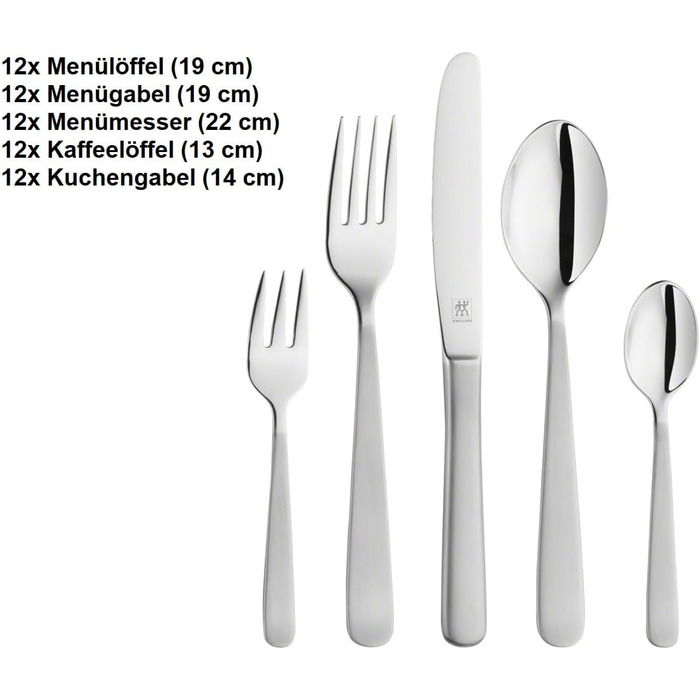 ZWILLING Trend 60-Piece Cutlery Set, for 12 People, 18/10 Stainless Steel/Premium Blade Steel, Polished/Brushed, Silver Plastic-Free 60-Piece