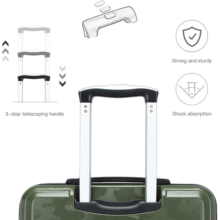 Чемодан-тележка KONO з ABS+PC - легкий валіз з 4 колесами, TSA-замком, для подорожей, бізнесу та сімейного відпочинку (M (52cm), Зелений/Камуфляж)