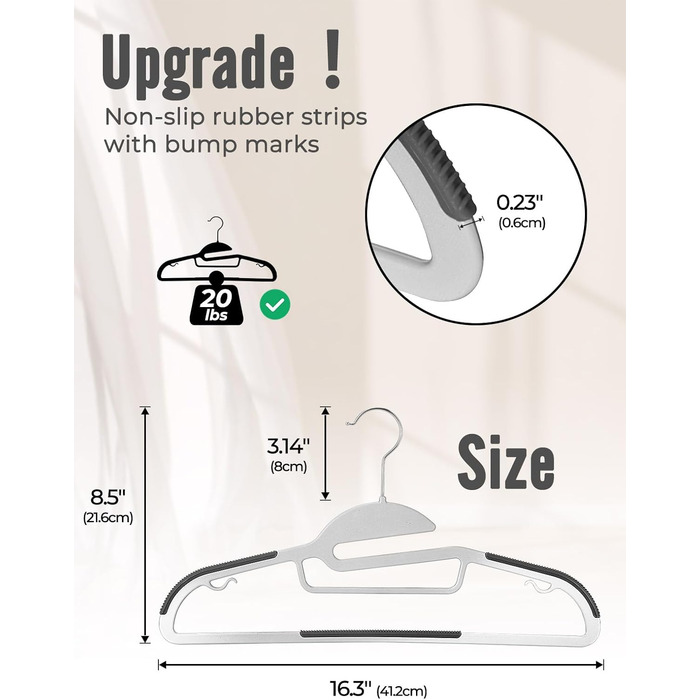 20 шт. Плечі для одягу HOUSE DAY з пластику - протиковзкі, для мокрого та сухого одягу, обертаються на 360°, міцні, сірі (з чорною гумовою смугою)