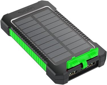 Портативний зарядний пристрій Solar Powerbank 8000 mAh з ліхтариком, чорно-оранжевий, одночасна зарядка 2 пристроїв (2x USB Type-A)