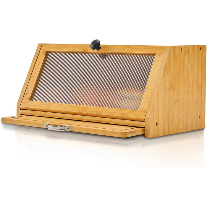 YOUDENOVA Блок для хліба з кришкою та дощечкою для нарізання, дерев'яний кошик для хліба, бамбукова скринька для зберігання хліба, солі та перечниці, 39x25x20 (ДxШxВ) см, (Натуральний)