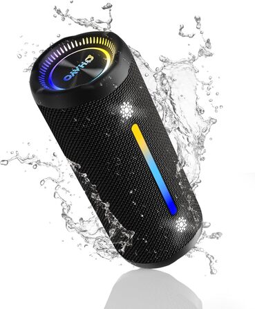 Bluetooth Портативна Колонка OHAYO з LED підсвіткою, 25W, IPX7, 24h, Bass Boost, 6 RGB режимів, для активного відпочинку, чорна