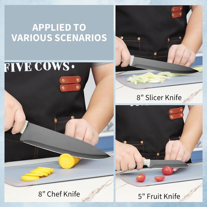 Набір кухонних ножів Messerblock з 16 частинами, з дерев'яною підставкою, дощечкою, захистом пальців, точилкою та кухонними ножицями, професійний набір ножів для дому (зелений, блакитний)