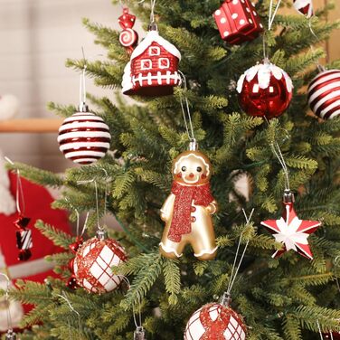 Набір прикрас на ялинку Shareconn 65 шт. - пластикові кулі, міцні, різні розміри та кольори (червоний та білий)