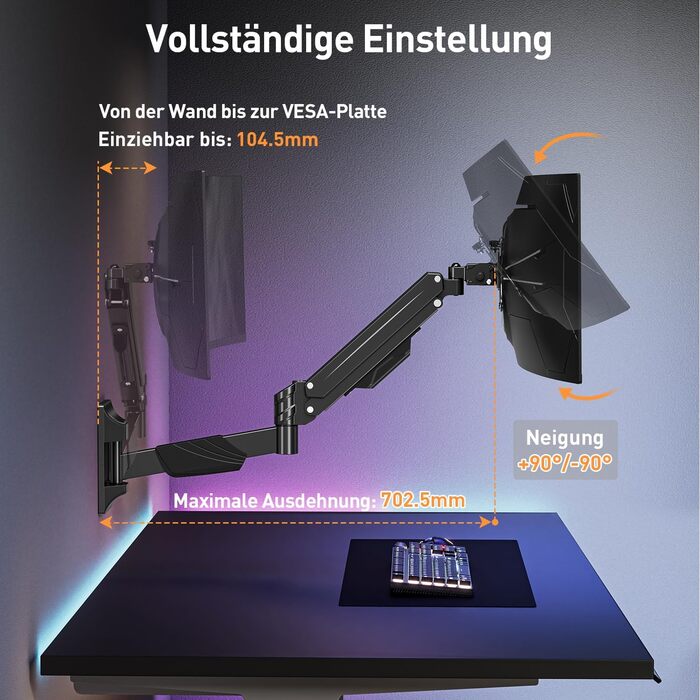 Кріплення для монітора ELIVED для Ultrawide до 43 дюймів, до 15 кг, VESA 75/100/200mm, регульована висота, газ-амортизатор, EV3421B