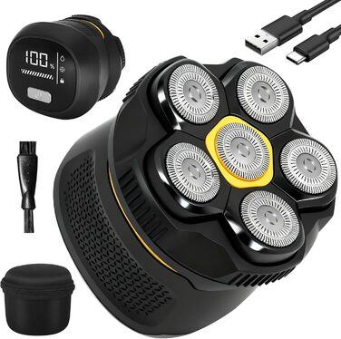 Електричний гоління для чоловіків, вологостійкий гоління для голови з зарядкою USB-C, магнітна система очищення та 120 хв роботи від акумулятора – ідеально для гоління голови та точного гоління короткого волосся, чорний