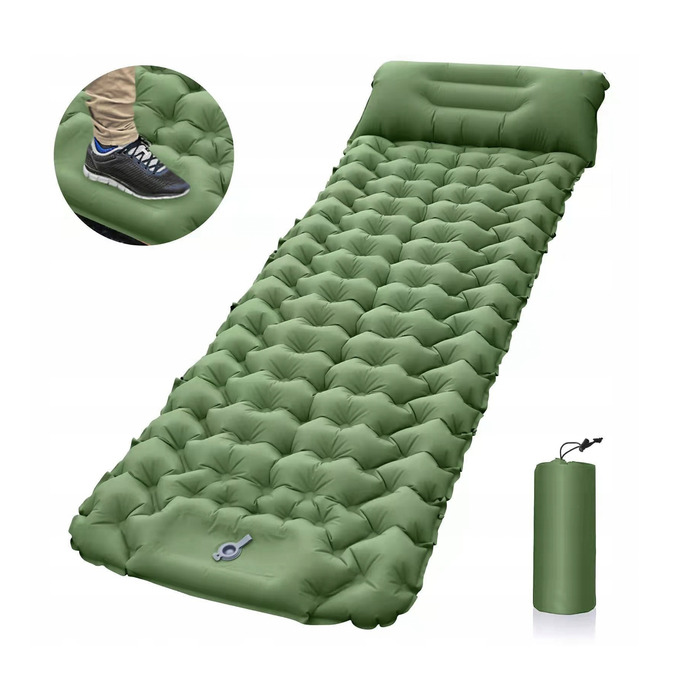 Самонадувний килимок з подушкою, 200x70x10 см, зелений