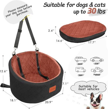 Зручний автокрісло для собак, автоліжко для тварин з кріпленням, неслизьке автоліжко для подорожей (чорний/коричневий, Small)