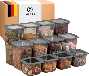 Герметичні контейнери для зберігання з кришкою [набір 12 шт] – Складні та економні контейнери для кухні – Ідеально підходять для борошна, макаронів, мюслі та іншого – Набір контейнерів для продуктів у антрацитовому кольорі