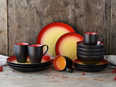 CreaTable Серія HOT GREEN: 16-частинний набір посуду з кераміки, комбінований сервіз, придатний для миття в посудомийній машині та використання в мікрохвильовій печі, преміум-якість