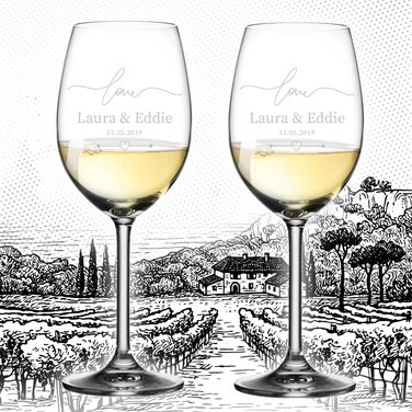 Leonardo 2-piece set of wine glasses, 460 ml, with individual engraving - gift for wedding and engagement - decorative gifts for couples - wine glass for silver wedding anniversary - table decoration for golden wedding anniversary