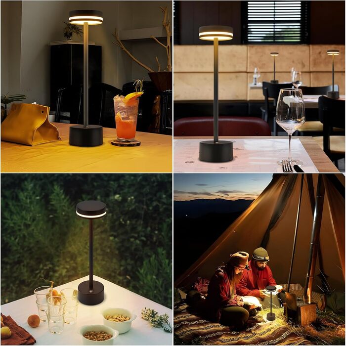 Настільна LED лампа акумуляторна 2 в 1 Schwarz - бездротова нічна лампа з димером, USB-C зарядка, сенсорне керування, для спальні, вітальні, офісу - чорна