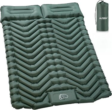 JATEKA Self-Inflating Sleeping Pad - Ultralight Camping Mat with Pillow & Foot Pump - Compact Sleeping Pad for Backpacking, Hiking, Travel & Tent (Double Size)