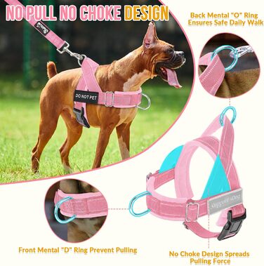 Нашийник для собак середнього та великого розміру з поводком 1,55-1,7 м, м'який та світловідбиваючий, регульований, анти-тяга, для прогулянок (L, Рожевий)