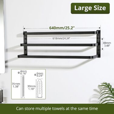 Тримач для рушників SAYAYO, чорний, 64 см, 3 стійки, для ванної кімнати та кухні