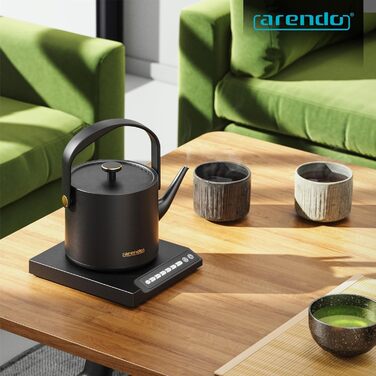 Arendo Stainless Steel Electric Kettle with Temperature Control - 40° to 100° - Keep Warm Function - 0.5 Liter - Sensor Buttons - 360° Swivel Base - Retro Design - Black