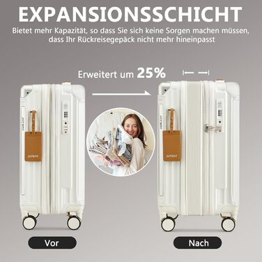 Чемодан Joyway ABS, розширюваний, з TSA замком та 4 колесами, набір: великий та невелика валіза + сумка для туалетних речей, зелений (білий, 56 см, ручна поклажа)