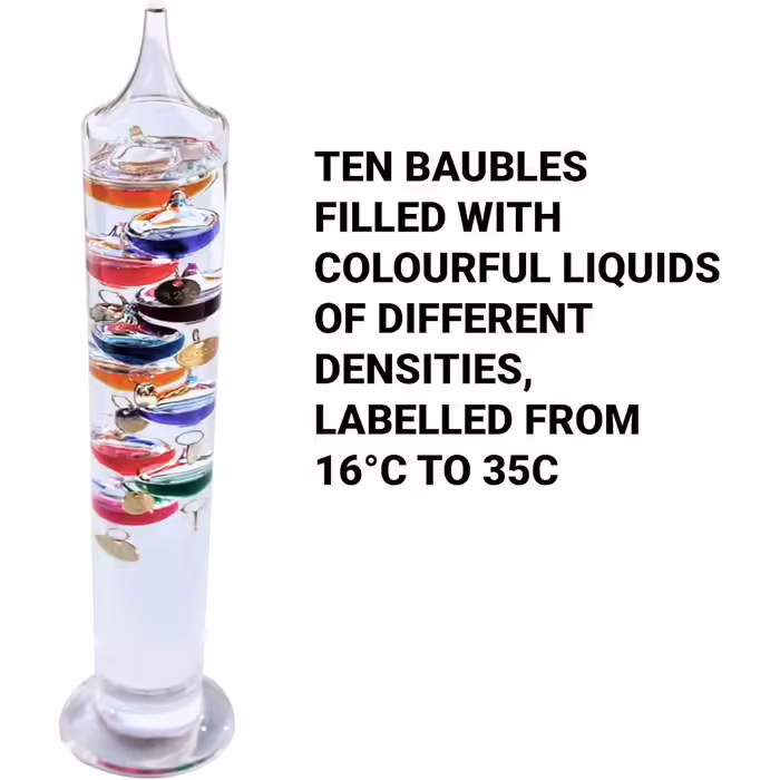 Large 44cm tall freestanding Galileo thermometer in gift packaging