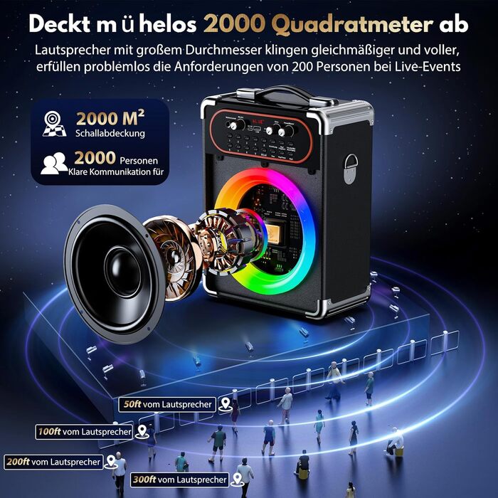 Караоке машина з 2 мікрофонами, портативна Bluetooth колонка з LED-підсвічуванням, Party Box, підтримує USB/TF-картку/AUX/FM, чорний S-68