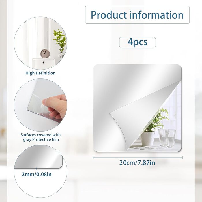 Дзеркала самоклеючі, 30 x 40 см, 6 шт. - гнучкі акрилові дзеркала для стін та шаф