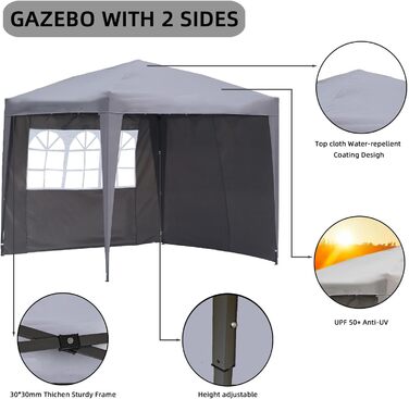 2.5x2.5m Folding Terrace Roof, Water-Repellent, Made of Steel and Polyester