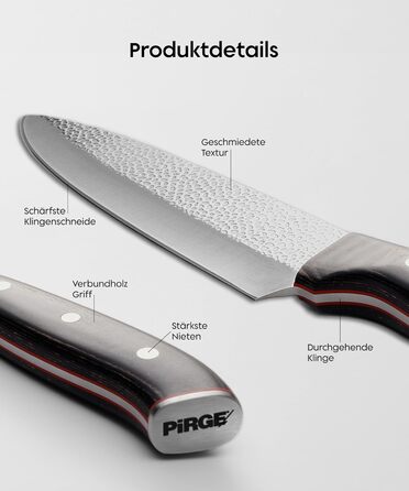 Ніж кухарський Pirge 21 см з нержавіючої сталі DIN 1.4116, Full Tang, ручка з композитного дерева, 56 HRC