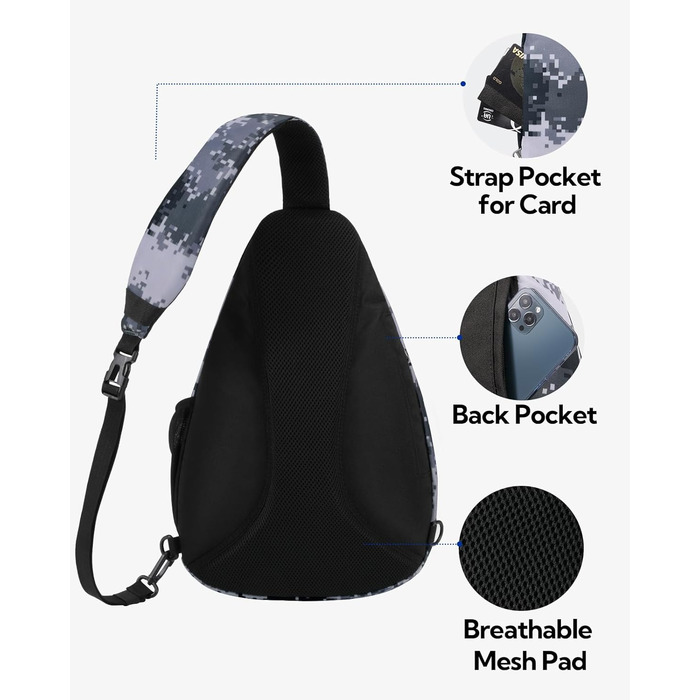 Сумка через плече WATERFLY: рюкзак-слінг для туризму, велоспорту та подорожей (Tarnweiß)