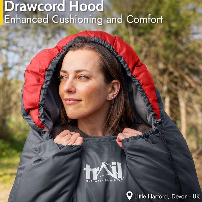 Спальний мішок Trail-Alpin, 250 г, 3 сезони, з капюшоном, легкий, компактний, компресійний мішок (Червоний)