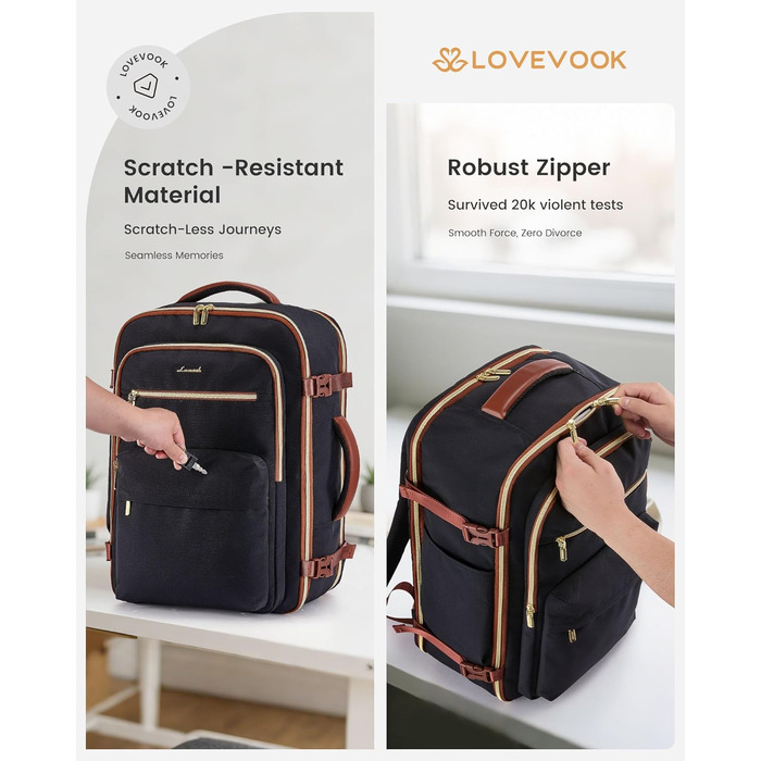 LOVEVOOK Рюкзак ручної об'єм 40L для подорожей, чорний. Підходить для ноутбука 17,3