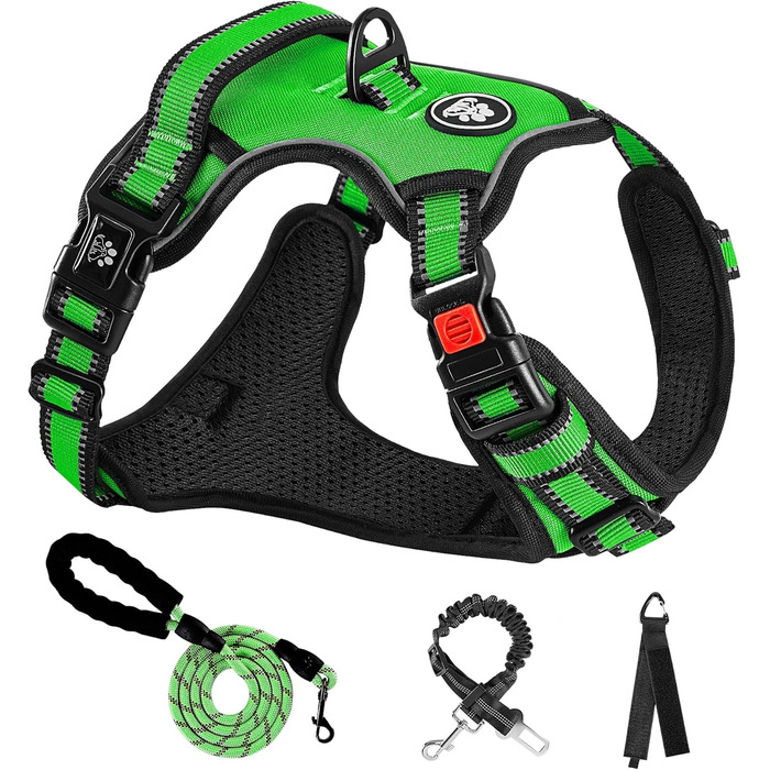 Шлейка для собак середнього розміру NESTROAD, розмір M, протисмикова, для собак середніх порід, обхват шиї 33-43 см, обхват грудей 43-64 см, безпечна, з підкладкою, зелена