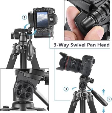 Штатив для камери Neewer 142 см з алюмінієвого сплаву, з кульковою головкою, для Canon, Nikon, Sony DSLR, DV, відеокамер, до 4 кг (SAB234), червоний